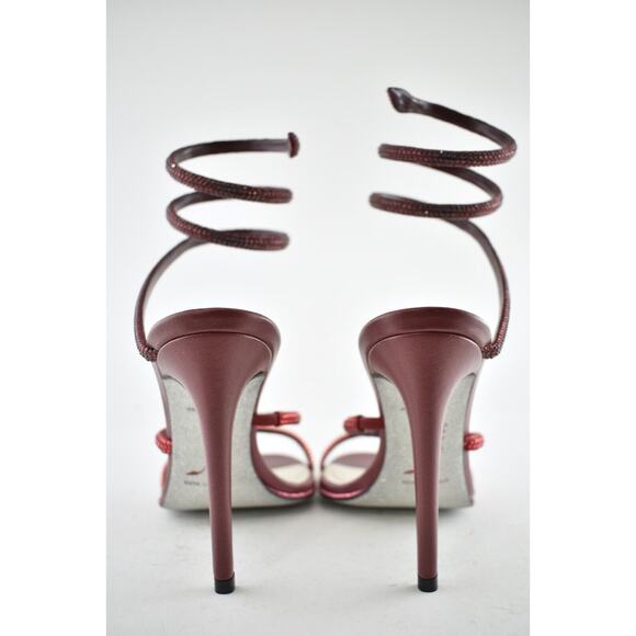 Rene Caovilla Cleo Bordeaux Red Strass Strappy Ankle Wrap Sandal Heel Pump 36.5 - Picture 11 of 12